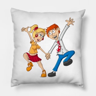 Funny  illustration of a man and woman dancing Pillow