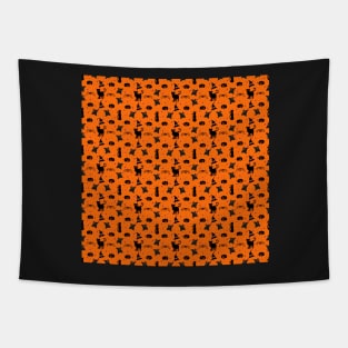 Cute Halloween Characters Orange and Black Pattern Tapestry