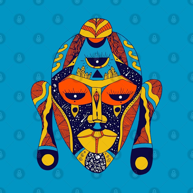 Orange Blue African Mask 7 by kenallouis