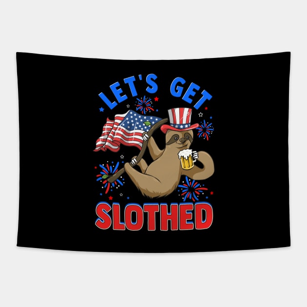 4th of July LET'S GET SLOTHED Tapestry by Ramadangonim