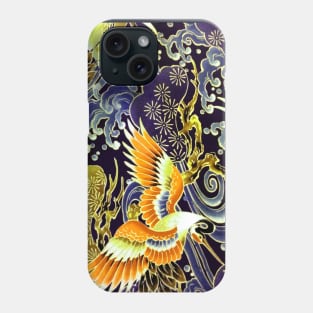 YELLOW ORANGE FLYING CRANES ,FLOWERS, SEA WAVES RED NAVY BLUE FLORAL Phone Case