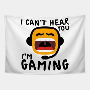 I Can't Hear You I'm Gaming Funny Gaming Emoji Wearing A Headset Tapestry