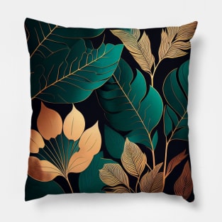 Luxury Flowers Abstract Pattern in Gold, Silver, Green, Black Pillow