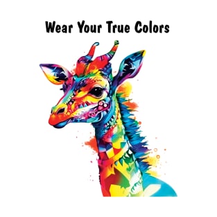 Wear Your True Colors Giraffe Watercolor AI Digital Art T-Shirt