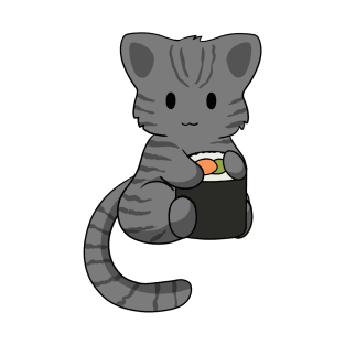 Grey Tabby Cat with Sushi Roll T-Shirt