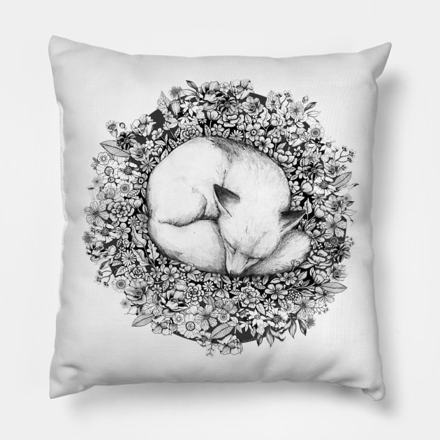 Sleeping in Flowers - Fox in Flowers Pillow by linnw