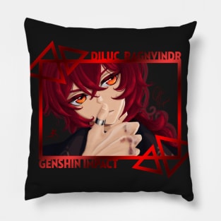 Diluc - Genshin Impact (black background) Pillow