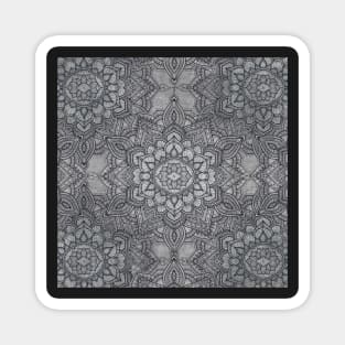 Black grey lineart doodle geometric floral mandala Magnet