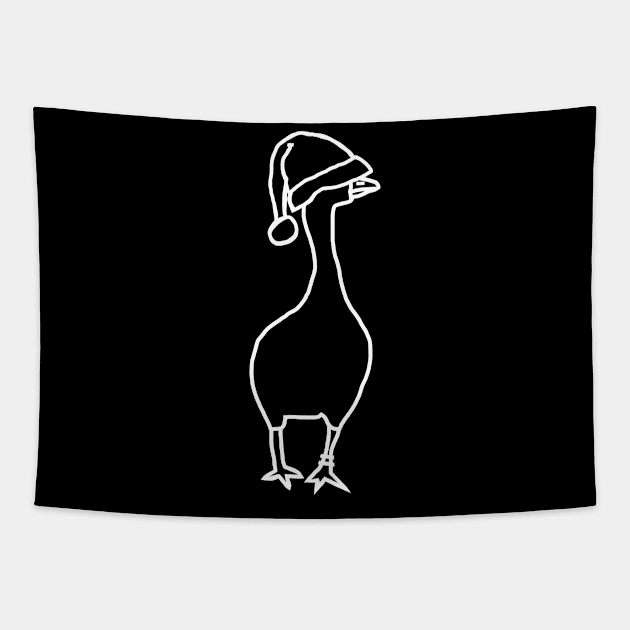 Minimal White Line Gaming Goose Wears Stolen Christmas Santa Hat Tapestry by ellenhenryart