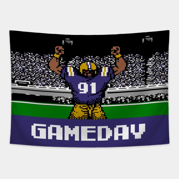 Purple and Gold Football Gameday Retro 8 Bit Linebacker W Tapestry by SLAG_Creative