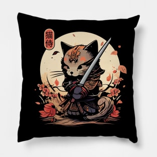 Samurai Cat Tattoo, Kawaii Ninja Cat Pillow