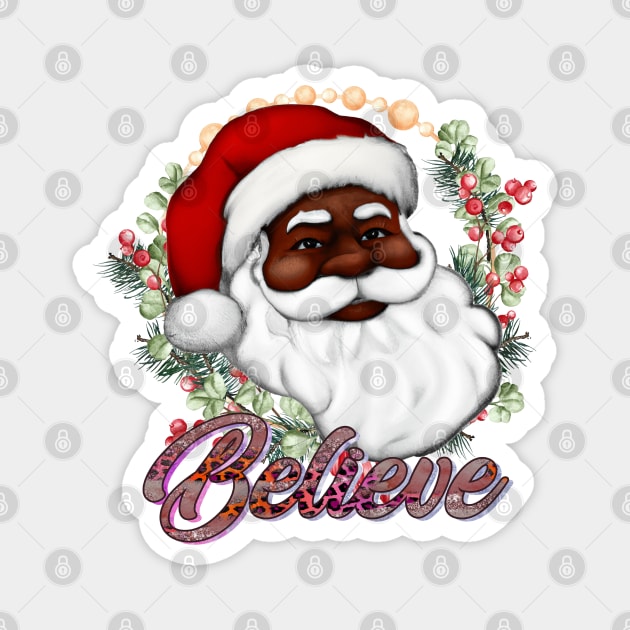 Believe Afro Santa Christmas Magnet by MZeeDesigns