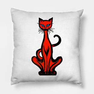 Retro 1970's Funky Groovy Red Jazz Cat Cartoon Pillow