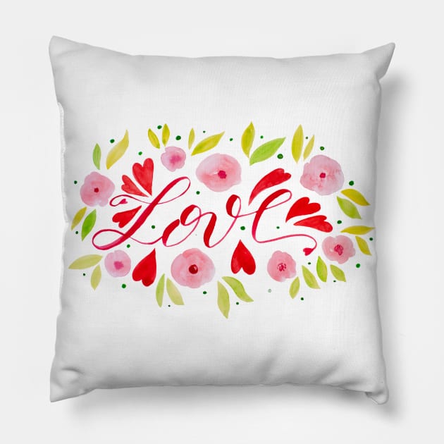 Love and flowers - pink and red Pillow by wackapacka