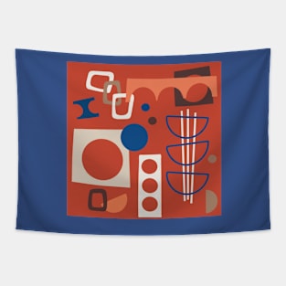 Mid Century Outline - red background Tapestry