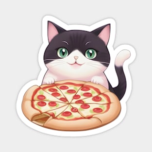 Cute Cat Holding a Pizza Magnet