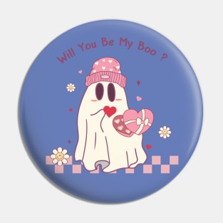 Will You Be My Boo Cute Ghost In Love Happy Valentines Day Pin