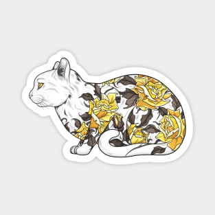 Cat in Yellow Roses Tattoo Magnet