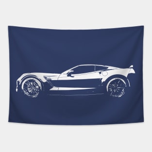 C7 Chevy Corvette - stylized white on dark background Tapestry