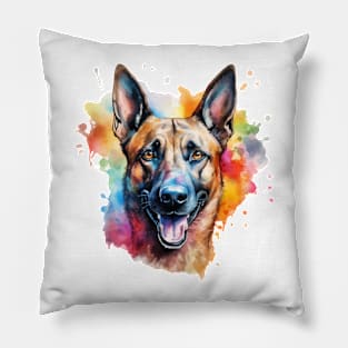 Colorful Belgian Malinois Watercolor Art Pillow