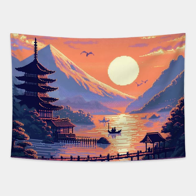 Ukiyo-e Japanese Sunrise Tapestry by PXLART