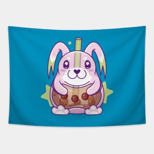 Kawaii Pink Bunny Boba Tea Tapestry