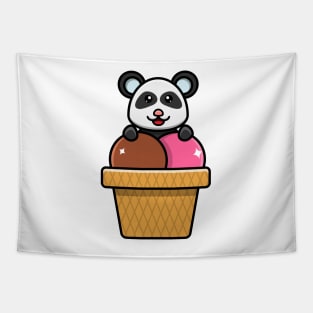 Sticker and Label Of Cute Baby Panda On Ice Cream Tapestry