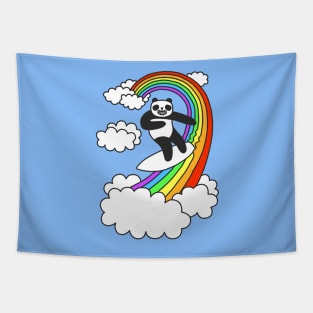 Panda Surf Rainbow Tapestry