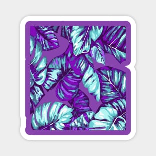 Tropical Leaves Of Banana and Monstera Purple Aqua Cut Out Magnet