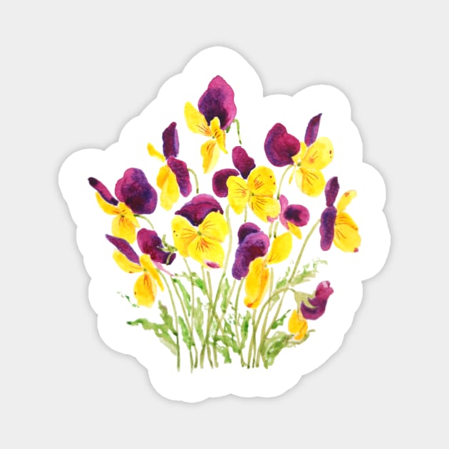 yellow and reddish purple pansies watercolor Magnet by colorandcolor