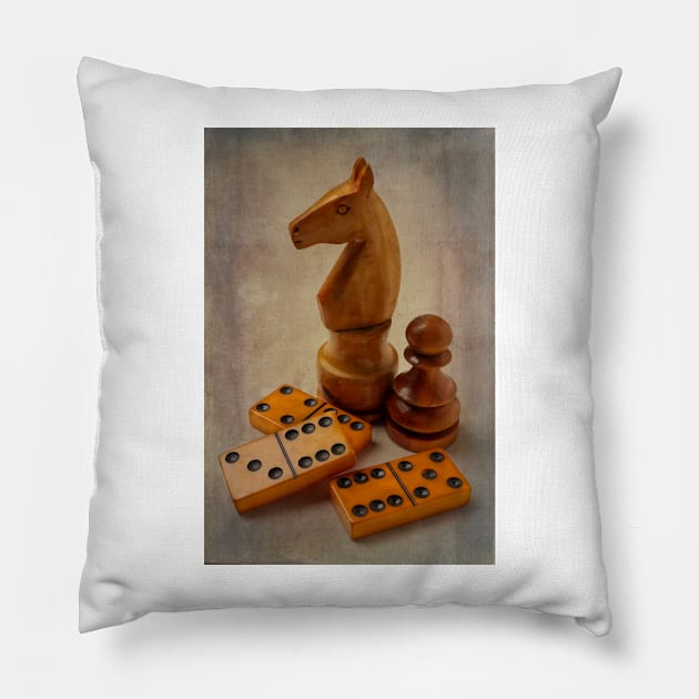 Chessmen And Dominos Pillow by photogarry