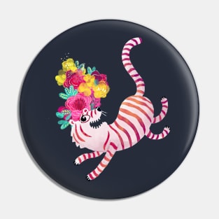 White Tiger with flowers Pin