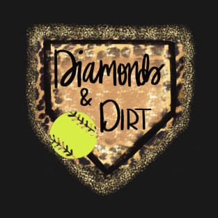 Diamonds and Dirt Softball Cheetah Faux Glitter Design T-Shirt