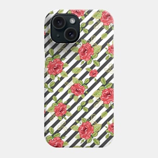 Red Roses Diagonal Stripes Phone Case