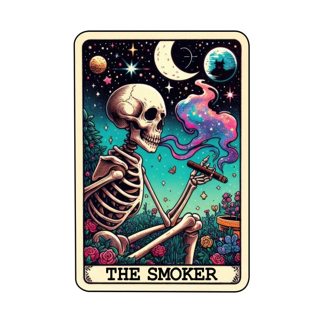 Funny Tarot Skeleton with Cosmic Vibrance Smoking 420 Hemp by ThatVibe
