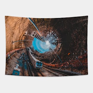 Twisted Tracks, Round World Subway Train Photograph Tapestry