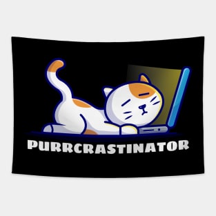 Purrcrastinator | Cute Procrastinator Pun Tapestry