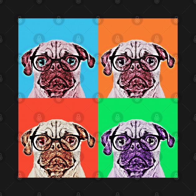 Geek Pug in Pop Art Portrait ( 4 Colors ) by luigitarini