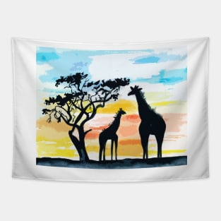 Giraffe Sunset Tapestry