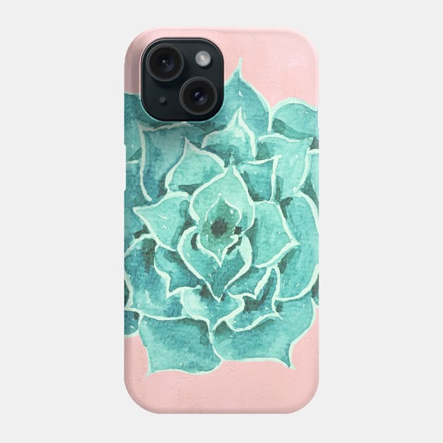 Watercolor Green Succulent On Pink Phone Case by ArunikaPrints