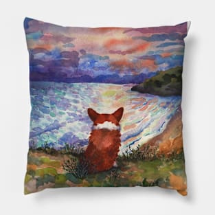 Corgi sunset adorer Pillow