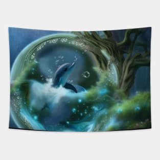 Cute Dolphin in a Bubble the Hearts of the Ocean Tapestry
