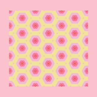 Trippy vintage sixties yellow and pink flower pattern T-Shirt