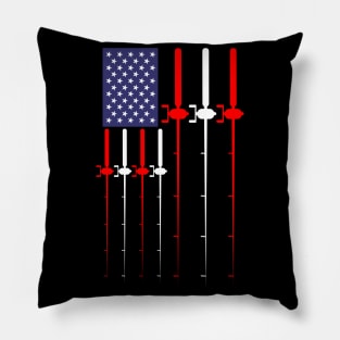 Patriotic Fishing T Shirt American USA Flag Fishing Pole Pillow