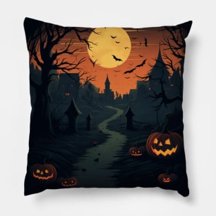 Halloween: Haunted Castle in Dark Forest Pillow