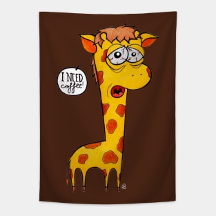 I Need Coffee - Giraffe with a Caffeine Addiction Tapestry