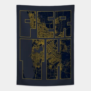 Perth, Australia City Map Typography - Gold Art Deco Tapestry