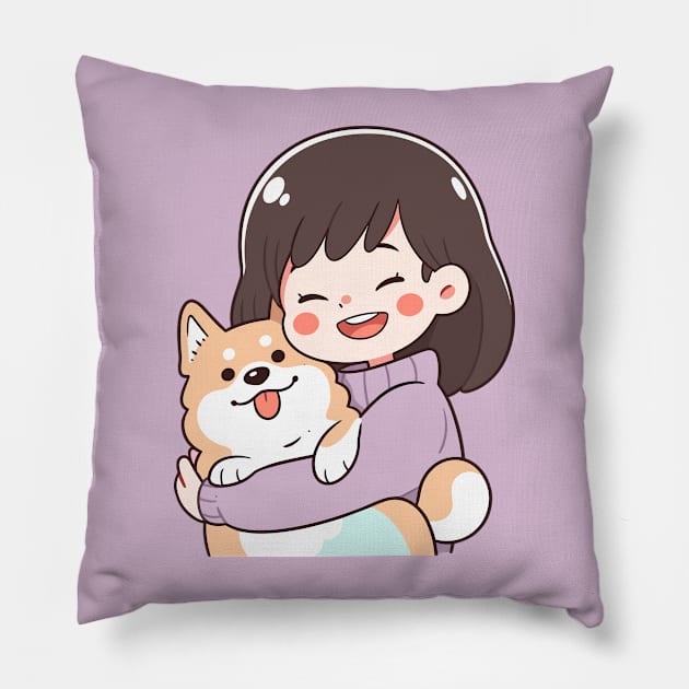 Just a Girl with her corgi dog illustration I Pillow by Sara-Design2