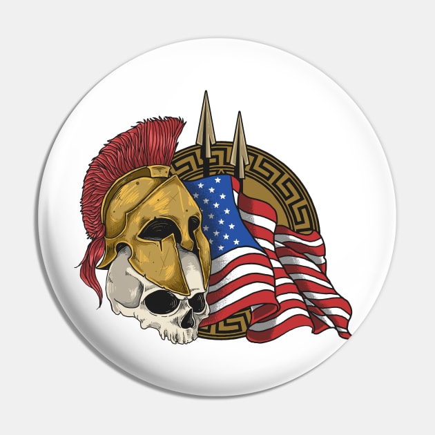 Spartan Armor Skull With American Flag Pin by Mako Design 