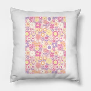 retro florals pattern, 70s groovy pink peach flowers, flower market, scandinavian florals, purple hues, purple, lilac, pink, hot pink Pillow